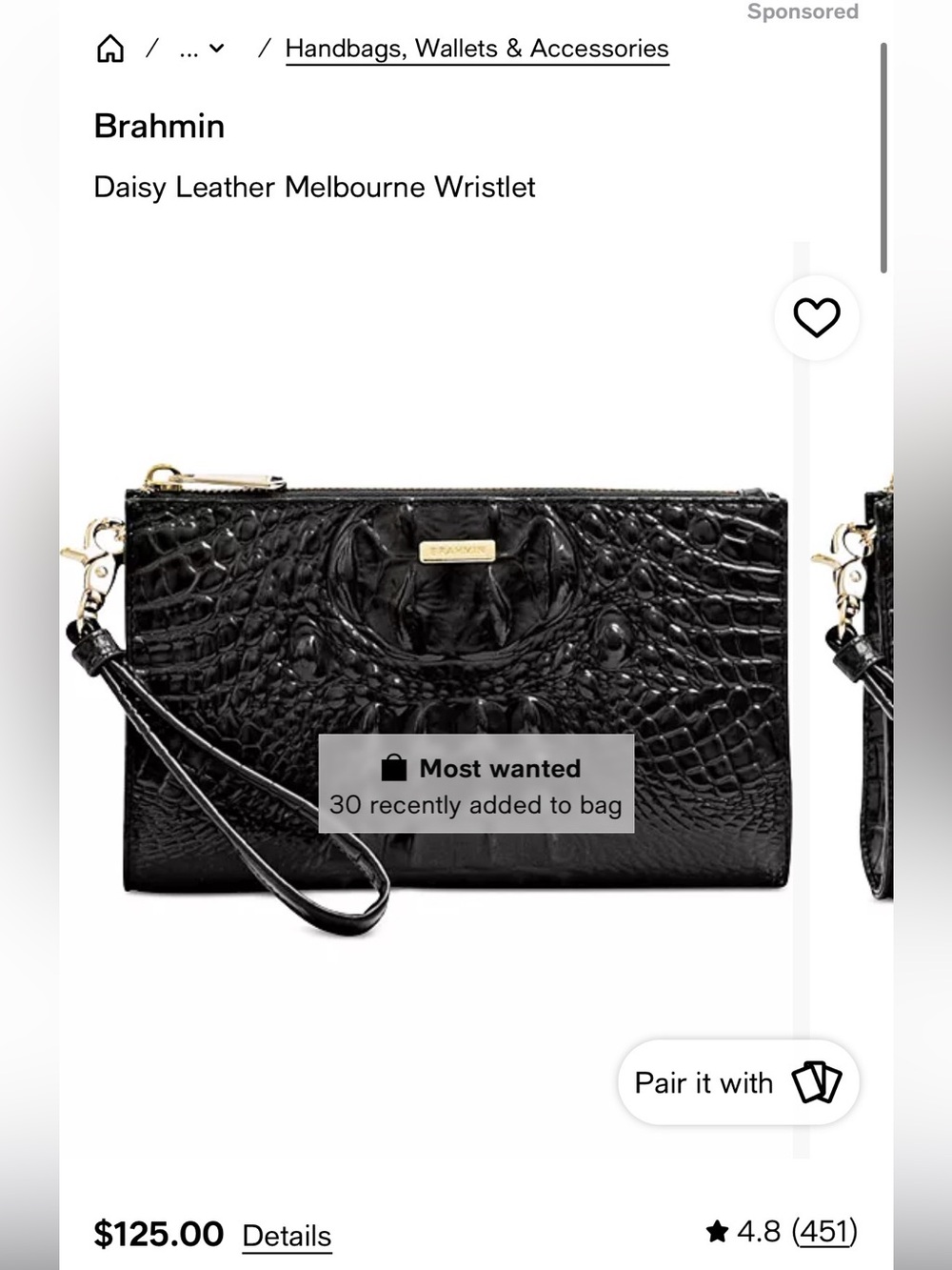 Brahmin Daisy Leather Melbourne Wristlet in Black
